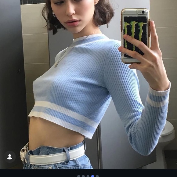H&M Blue Ribbed Cropped sweater - Picture 2 of 5